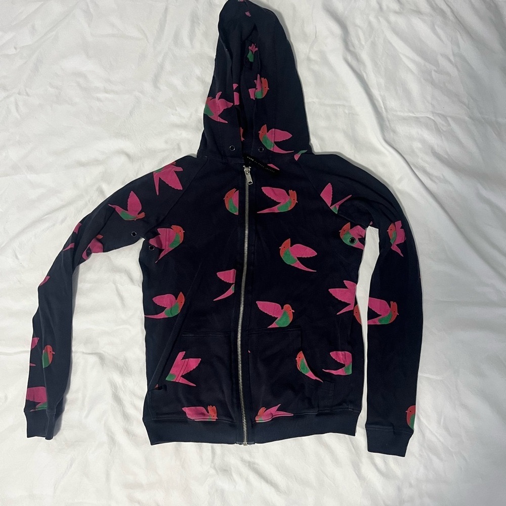 Marc By Marc Jacobs Navy  Hoodie with Pink and Green Bird Design size Medium